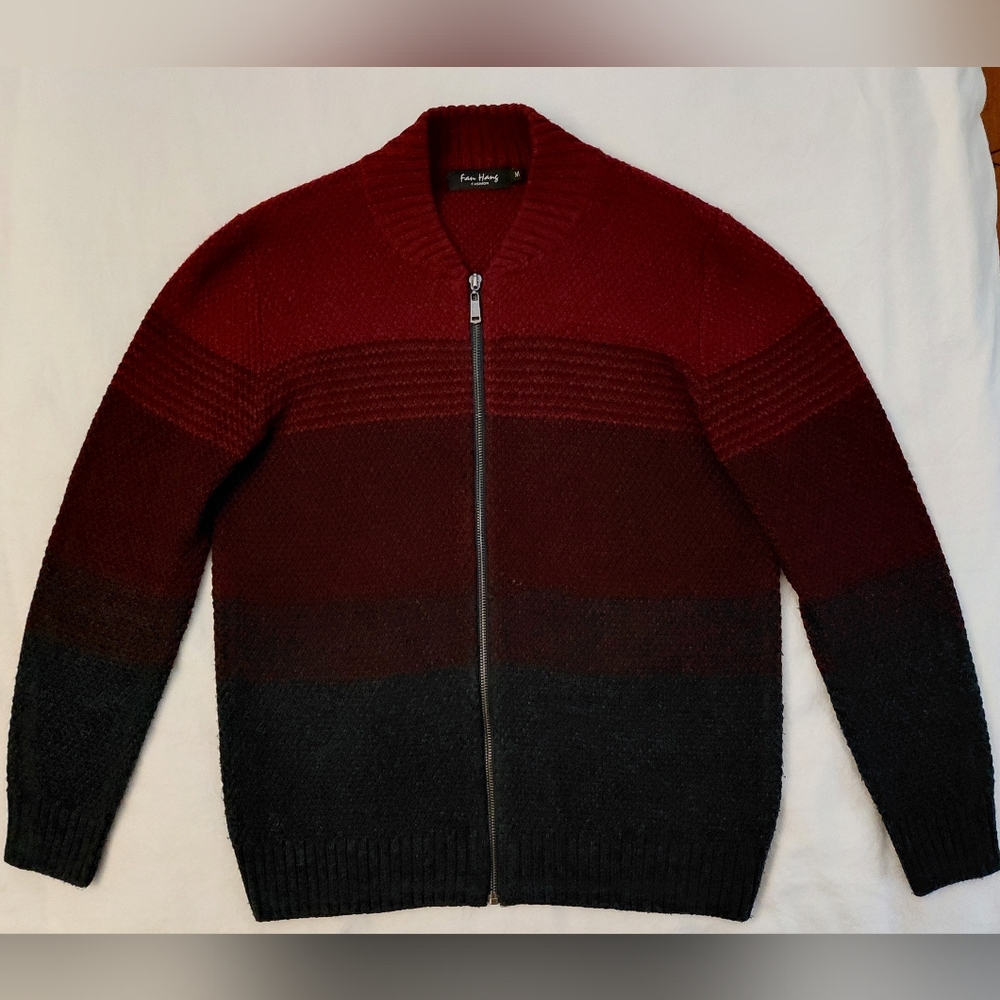 Fan Hang FASHION Full-Zip, Maroon And Charcoal Cardigan